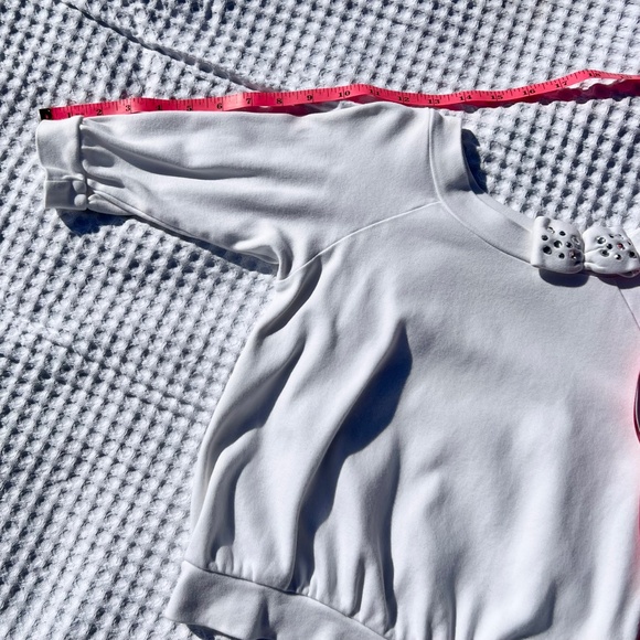 Boat Neck Top w/ Three-Quarter Cuffed Sleeves & Sequin Decorated Bow at Neck - Picture 11 of 14